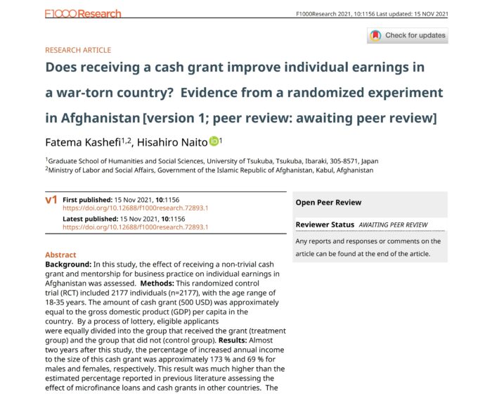 Does receiving a cash grant improve individual earnings in a war-torn country? Evidence from a randomized experiment in Afghanistan