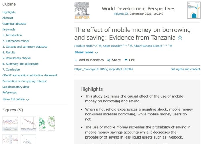 The Effect of Mobile Money on Borrowing and Saving: Evidence from Tanzania